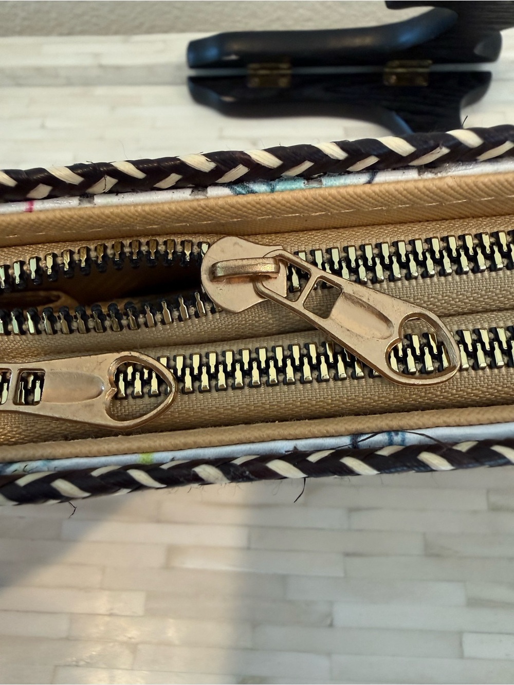 Woven Black and Cream Stripe Women's Clutch - Picture 6 of 8